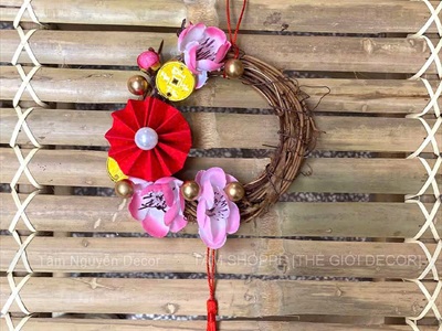 Vòng treo cửa Tết dây rừng Mai Đào Mini Decor Tết [Cute - Nhiều kiểu] PKT-TET-13